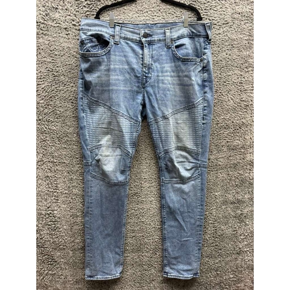 True Religion Rocco Relaxed Skinny Denim Jeans Medium Wash Blue Mens Size 38